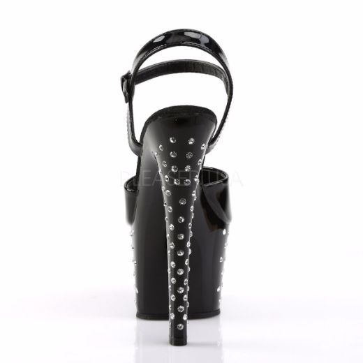 Product image of Pleaser Stardust-709 Black Patent/Black, 7 inch (17.8 cm) Heel, 2 3/4 inch (7 cm) Platform Sandal Shoes