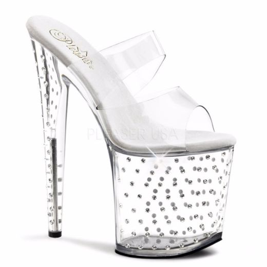 Product image of Pleaser Stardust-802 Clear/Clear, 8 inch (20.3 cm) Heel, 4 inch (10.2 cm) Platform Slide Mule Shoes