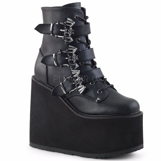 Product image of Demonia Swing-103 Black Vegan Leather, 5 1/2 inch Platform Ankle Boot