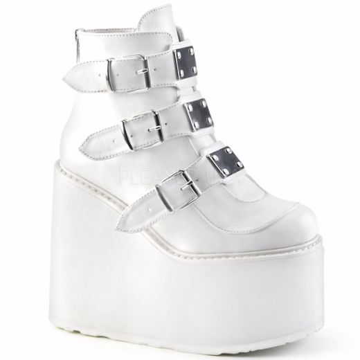 Product image of Demonia Swing-105 White Vegan Leather, 5 1/2 inch Platform Ankle Boot