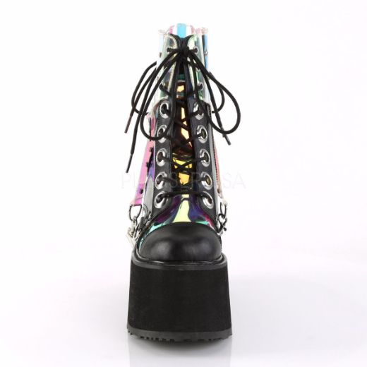 Product image of Demonia Swing-115 Black Vegan Leather-Patent-Clear Hologram Pvc, 5 1/2 inch Platform Ankle Boot