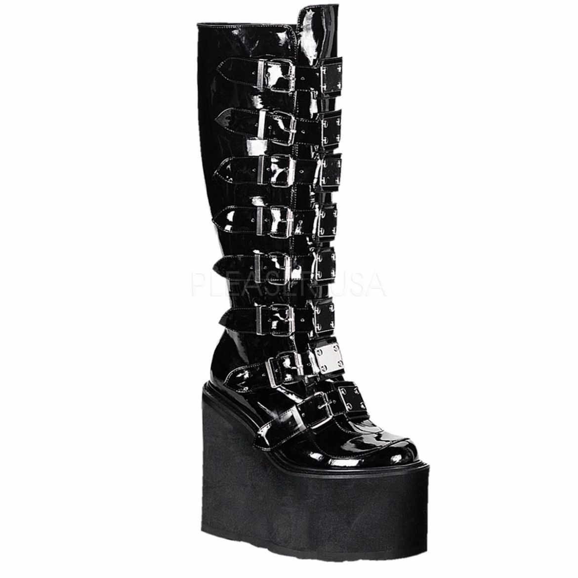 Product image of Demonia Swing-815 Black Patent, 5 1/2 inch Platform Knee High Boot