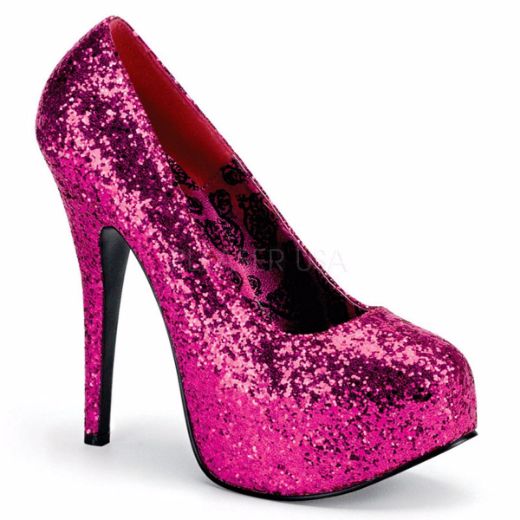 Product image of Pleaser Pink Label Teeze-06Gw Hot Pink Glitter, 5 3/4 inch (14.6 cm) Heel, 1 3/4 inch (4.4 cm) Platform Court Pump Shoes