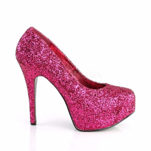 Product image of Pleaser Pink Label Teeze-06Gw Hot Pink Glitter, 5 3/4 inch (14.6 cm) Heel, 1 3/4 inch (4.4 cm) Platform Court Pump Shoes