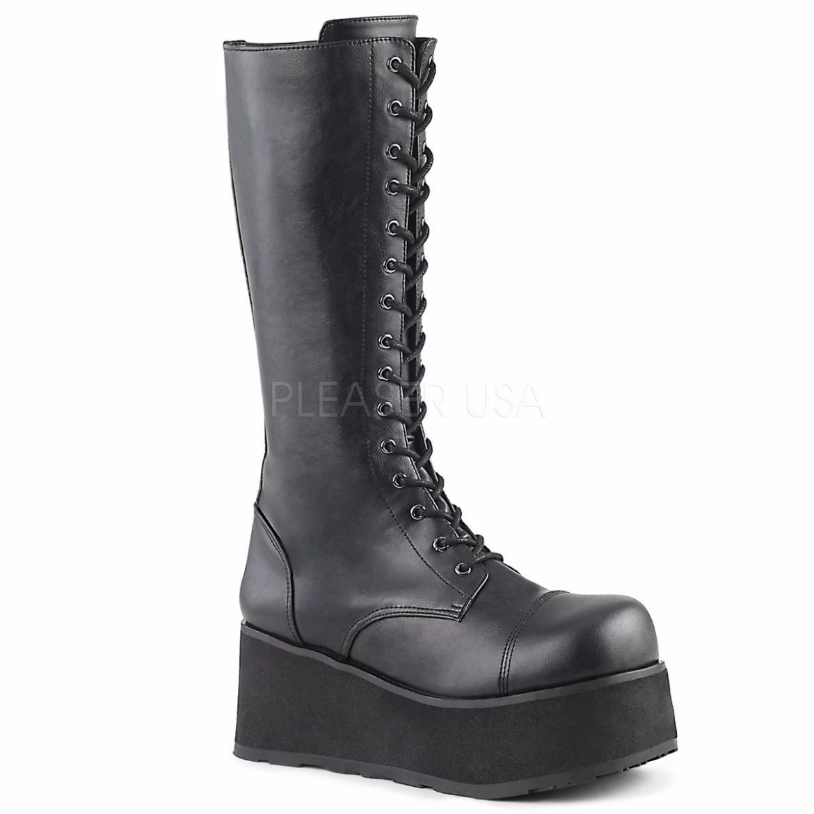 Product image of Demonia Trashville-502 Black Vegan Leather, 3 1/4 inch Platform Knee High Boot