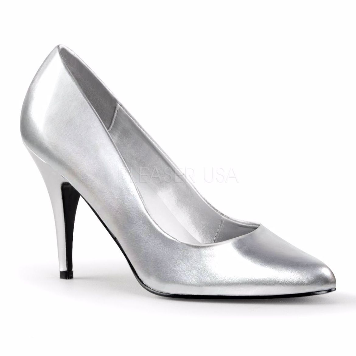 Product image of Pleaser Vanity-420 Silver Faux Leather, 4 inch (10.2 cm) Heel Court Pump Shoes