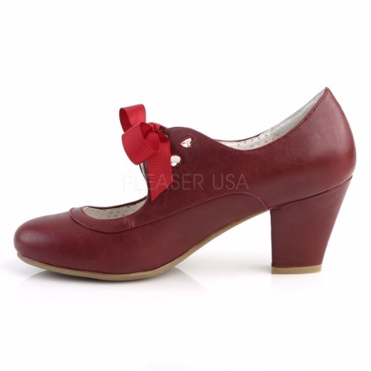 Product image of Pin Up Couture Wiggle-32 Burgundy Faux Leather, 2 1/2 inch (6.4 cm) Cuben Heel Court Pump Shoes
