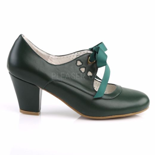 Product image of Pin Up Couture Wiggle-32 Dark Green Faux Leather, 2 1/2 inch (6.4 cm) Cuben Heel Court Pump Shoes
