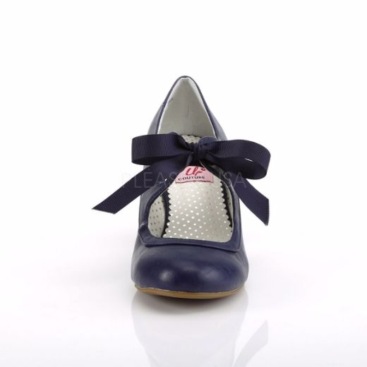 Product image of Pin Up Couture Wiggle-32 Navy Blue Faux Leather, 2 1/2 inch (6.4 cm) Cuben Heel Court Pump Shoes