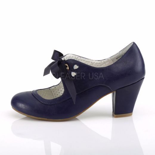 Product image of Pin Up Couture Wiggle-32 Navy Blue Faux Leather, 2 1/2 inch (6.4 cm) Cuben Heel Court Pump Shoes