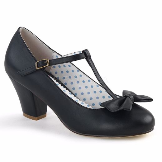 Product image of Pin Up Couture Wiggle-50 Black Faux Leather, 2 1/2 inch (6.4 cm) Cuben Heel Court Pump Shoes