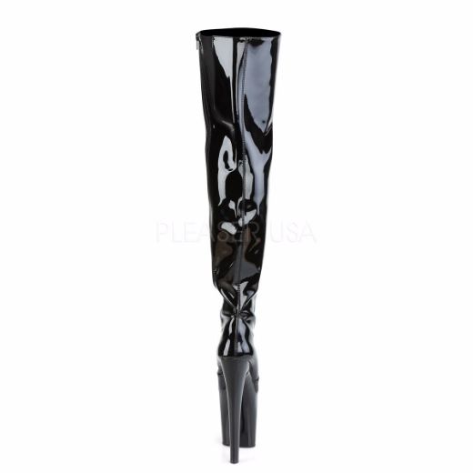 Product image of Pleaser Xtreme-3010 Black Patent/Black, 8 inch (20.3 cm) Heel, 4 inch (10.2 cm) Platform Thigh High Boot