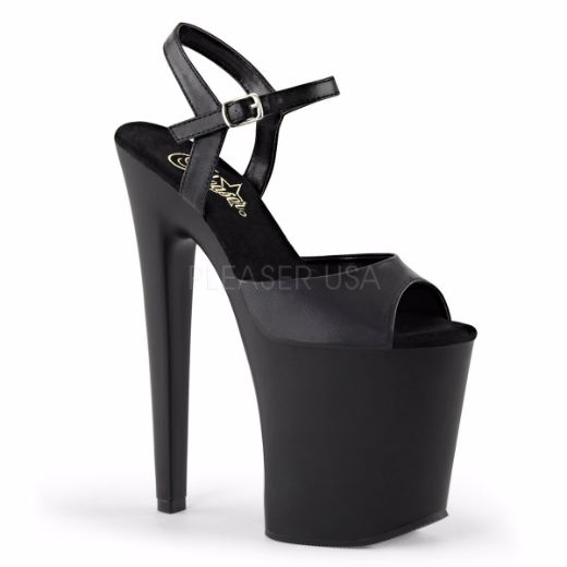 Product image of Pleaser Xtreme-809 Black Faux Leather/Black Matte, 8 inch (20.3 cm) Heel, 4 inch (10.2 cm) Platform Sandal Shoes