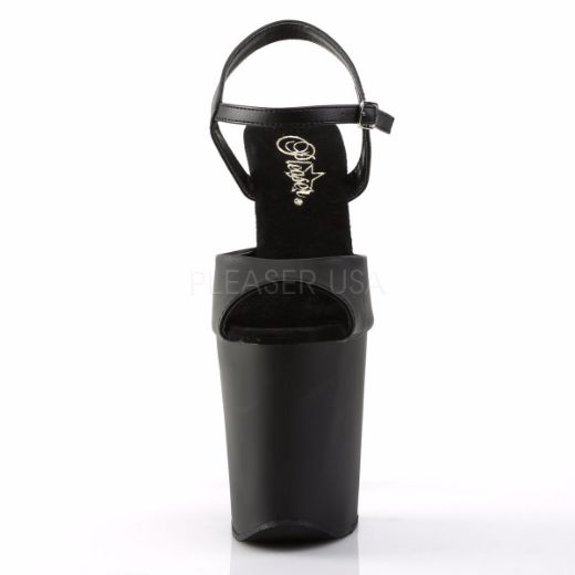 Product image of Pleaser Xtreme-809 Black Faux Leather/Black Matte, 8 inch (20.3 cm) Heel, 4 inch (10.2 cm) Platform Sandal Shoes