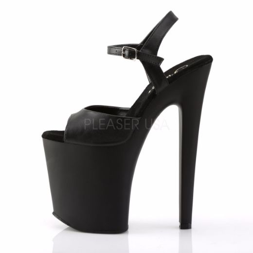 Product image of Pleaser Xtreme-809 Black Faux Leather/Black Matte, 8 inch (20.3 cm) Heel, 4 inch (10.2 cm) Platform Sandal Shoes