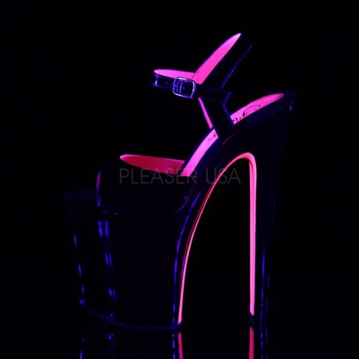 Product image of Pleaser Xtreme-809Tt Black Patent-Neon Hot Pink/Black, 8 inch (20.3 cm) Heel, 4 inch (10.2 cm) Platform Sandal Shoes