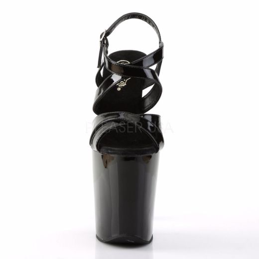 Product image of Pleaser Xtreme-872 Black Patent/Black, 8 inch (20.3 cm) Heel, 4 inch (10.2 cm) Platform Sandal Shoes