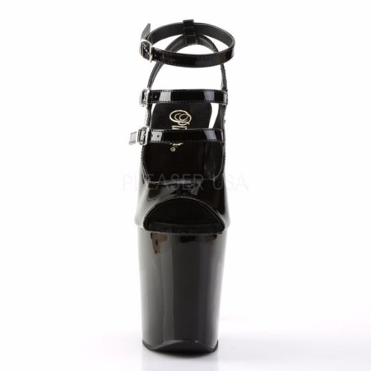 Product image of Pleaser Xtreme-873 Black Patent/Black, 8 inch (20.3 cm) Heel, 4 inch (10.2 cm) Platform Sandal Shoes
