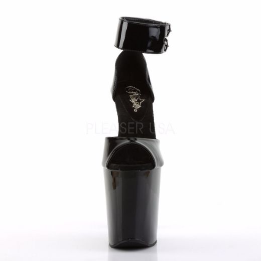 Product image of Pleaser Xtreme-875 Black Patent/Black, 8 inch (20.3 cm) Heel, 4 inch (10.2 cm) Platform Sandal Shoes