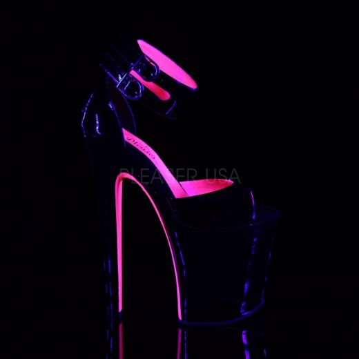 Product image of Pleaser Xtreme-875Tt Black Patent-Neon Hot Pink/Black, 8 inch (20.3 cm) Heel, 4 inch (10.2 cm) Platform Sandal Shoes