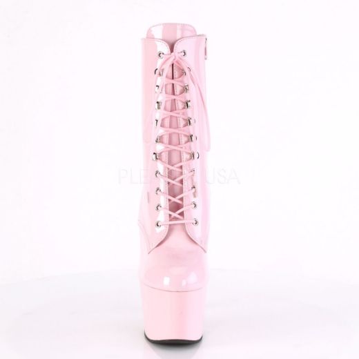 Product image of Pleaser ADORE-1020 Baby Pink Patent/Baby Pink 7 inch (17.8 cm) Heel 2 3/4 inch (7 cm) Platform Lace-Up Ankle Boot Side Zip