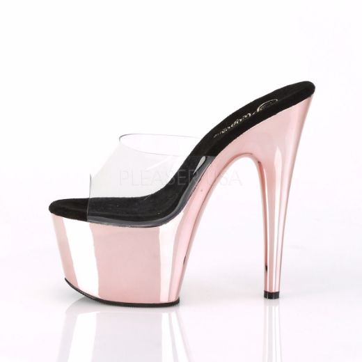 Product image of Pleaser ADORE-701 Clear/Rose Gold Chrome 7 inch (17.8 cm) Heel 2 3/4 inch (7 cm) Chrome Plated Platform Slide Slide Mule Shoes