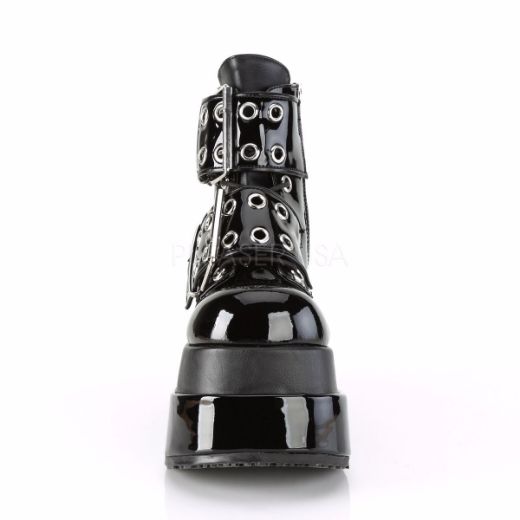 Product image of Demonia BEAR-104 Black Patent-Vegan Faux Leather 4 1/2 inch Tiered Platform Lace-Up Ankle Boot Side Zip
