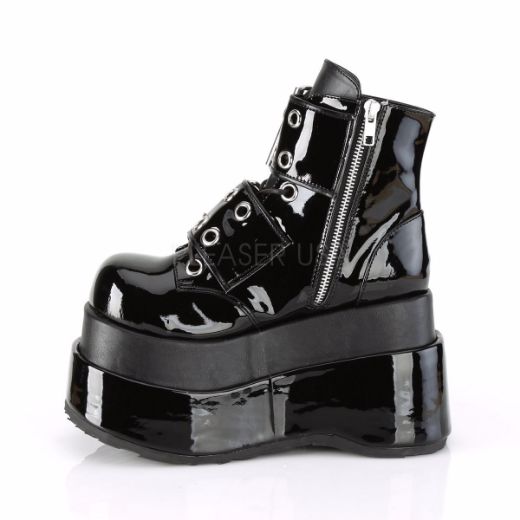 Product image of Demonia BEAR-104 Black Patent-Vegan Faux Leather 4 1/2 inch Tiered Platform Lace-Up Ankle Boot Side Zip