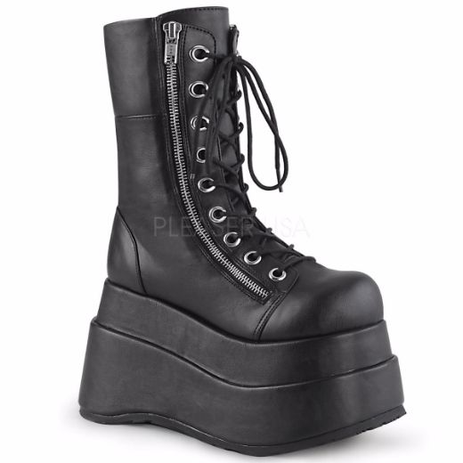 Product image of Demonia BEAR-265 Black Vegan Faux Leather 4 1/2 inch Tiered Platform Lace-Up Mid-Calf Boot Inner & Outer Zip