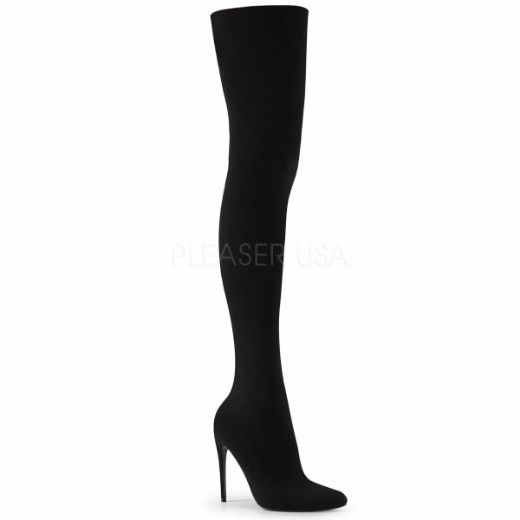 Product image of Pleaser COURTLY-3005 Black Nylon 5 inch (11.6 cm) Stretch Pull-On Thigh High Boot
