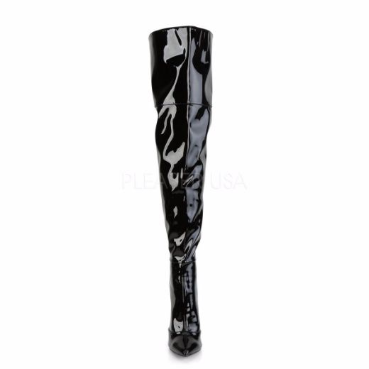 Product image of Pleaser COURTLY-3012 Black Patent 5 inch (11.6 cm) Stretch Thigh High Boot Back Zip