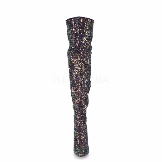 Product image of Pleaser COURTLY-3015 Black Multicolour Glitter 5 inch (11.6 cm) Glitter Thigh High Boot 1/3 Side Zip