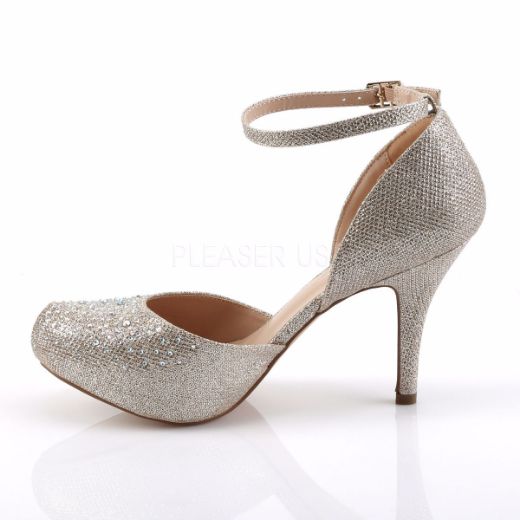 Product image of Fabulicious COVET-03 Nude Glitter Mesh Fabric 3 1/2 inch (8.9 cm) Heel 1/2 inch (1.3 cm) Hidden Platform Ankle Strap D'orsay Pump Court Pump Shoes