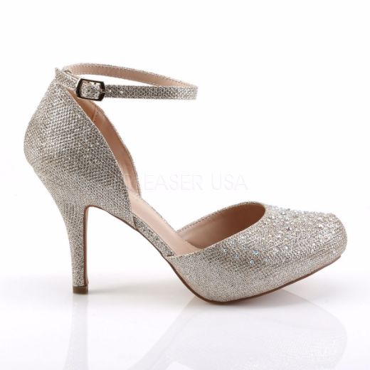 Product image of Fabulicious COVET-03 Nude Glitter Mesh Fabric 3 1/2 inch (8.9 cm) Heel 1/2 inch (1.3 cm) Hidden Platform Ankle Strap D'orsay Pump Court Pump Shoes
