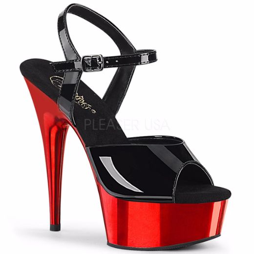 Product image of Pleaser DELIGHT-609 Black Patent/Red Chrome 6 inch (15.2 cm) Heel 1 3/4 inch (4.5 cm) Platform Ankle Strap Sandal Shoes