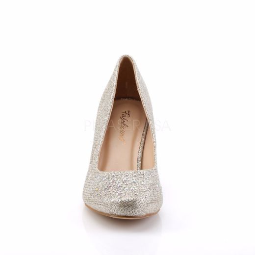 Product image of Fabulicious DORIS-06 Nude Glitter Mesh Fabric 2 1/2 inch (6.4 cm) Kitten Heel Pump Embellished With Rhinestones Glitter Court Pump Shoes