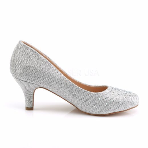 Product image of Fabulicious DORIS-06 Silver Glitter Mesh Fabric 2 1/2 inch (6.4 cm) Kitten Heel Pump Embellished With Rhinestones Glitter Court Pump Shoes