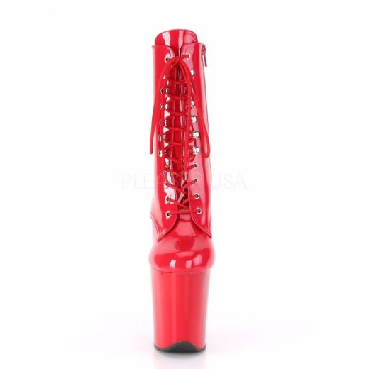 Product image of Pleaser FLAMINGO-1020 Red Patent/Red 8 inch (20.3 cm) Heel 4 inch (10.2 cm) Platform Lace-Up Ankle Boot Side Zip