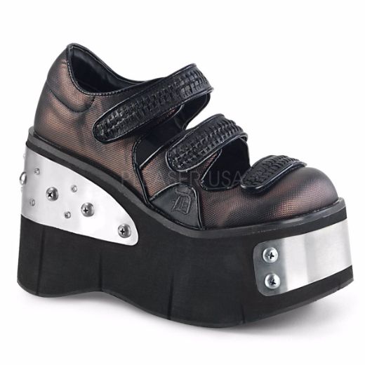 Product image of Demonia KERA-13 Black-Pewter Vegan Faux Leather 4 1/2 inch Platform Dual Straps Maryjane