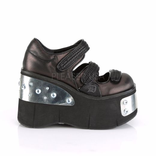 Product image of Demonia KERA-13 Black-Pewter Vegan Faux Leather 4 1/2 inch Platform Dual Straps Maryjane