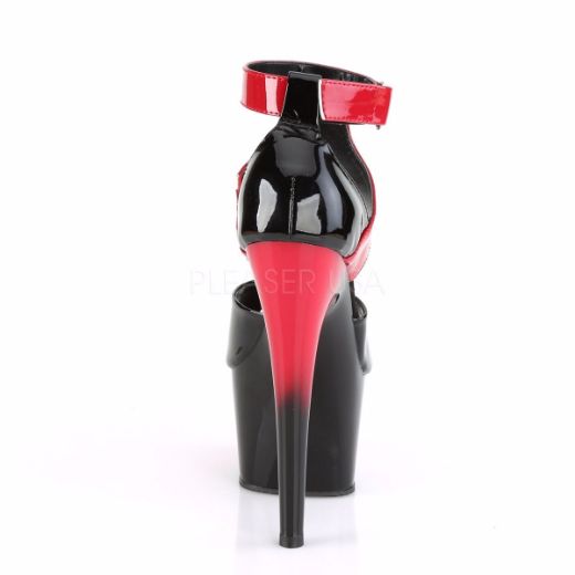 Product image of Pleaser ADORE-700-16 Black-Red Patent/Red-Black 7 inch (17.8 cm) Heel 2 3/4 inch (7 cm) Platform Two Tone Close Back Ankle Strap Sandal Shoes