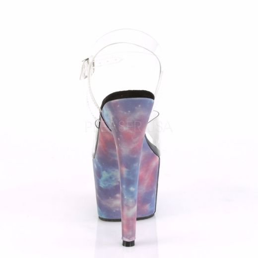 Product image of Pleaser ADORE-708REFL Clear/Purple-Blue Reflective 7 inch (17.8 cm) Heel 2 3/4 inch (7 cm) Platform Ankle Strap Sandal With  Reflective Effect Shoes