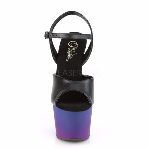 Product image of Pleaser ADORE-709BP Black Faux Leather/Blue-Purple Ombre 7 inch (17.8 cm) Heel 2 3/4 inch (7 cm) Platform Ankle Strap Sandal Shoes