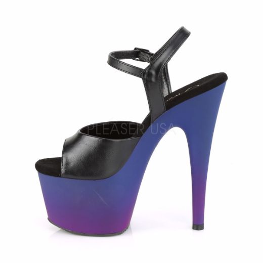 Product image of Pleaser ADORE-709BP Black Faux Leather/Blue-Purple Ombre 7 inch (17.8 cm) Heel 2 3/4 inch (7 cm) Platform Ankle Strap Sandal Shoes