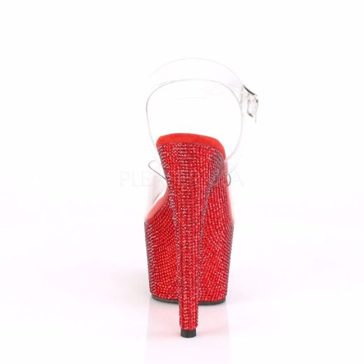 Product image of Pleaser BEJEWELED-708DM Clear/Red Rhinestones 7 inch (17.8 cm) Heel 2 3/4 inch (7 cm) Platform Ankle Strap Sandal With  Rhinestones Shoes