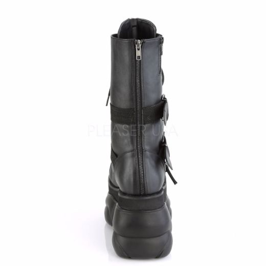 Product image of Demonia BOXER-230 Black Vegan Faux Leather 4 inch Platform Lace-Up  Mid Calf Boot Back Metal Zip