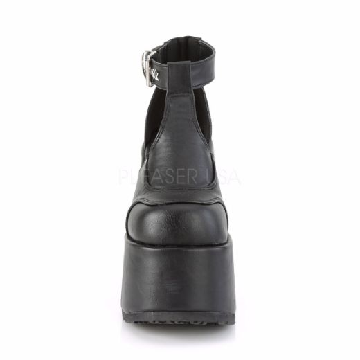 Product image of Demonia CAMEL-103 Black Vegan Faux Leather 5 inch (12.7 cm) Chunky Heel 3 inch (7.6 cm) Platform Eyelet T-Straps Sandal Shoes