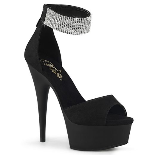Product image of Pleaser DELIGHT-625 Black Faux Suede/Black Matte 6 inch (15.2 cm) Heel 1 3/4 inch (4.5 cm) Platform D'orsay Sandal With  Rhinestones Back Zip Shoes