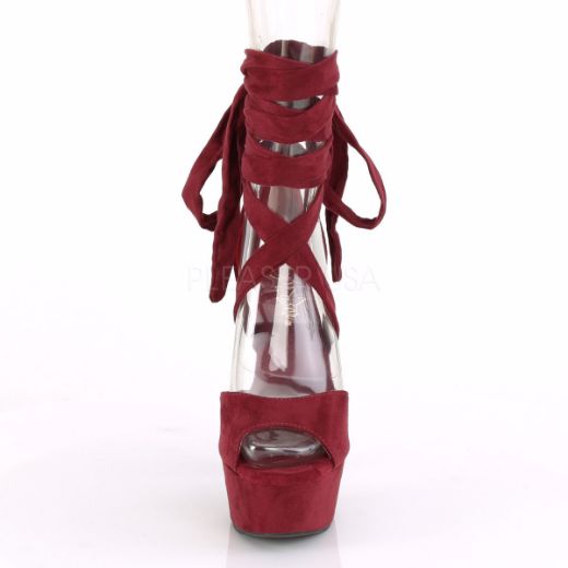 Product image of Pleaser DELIGHT-679 Burgundy Faux Suede/Burgundy Faux Suede 6 inch (15.2 cm) Heel 1 3/4 inch (4.5 cm) Platform Criss Cross Ankle Wrap Sandal Shoes