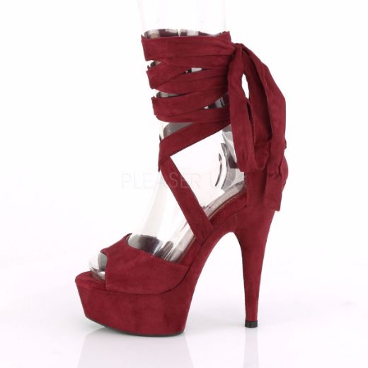 Product image of Pleaser DELIGHT-679 Burgundy Faux Suede/Burgundy Faux Suede 6 inch (15.2 cm) Heel 1 3/4 inch (4.5 cm) Platform Criss Cross Ankle Wrap Sandal Shoes